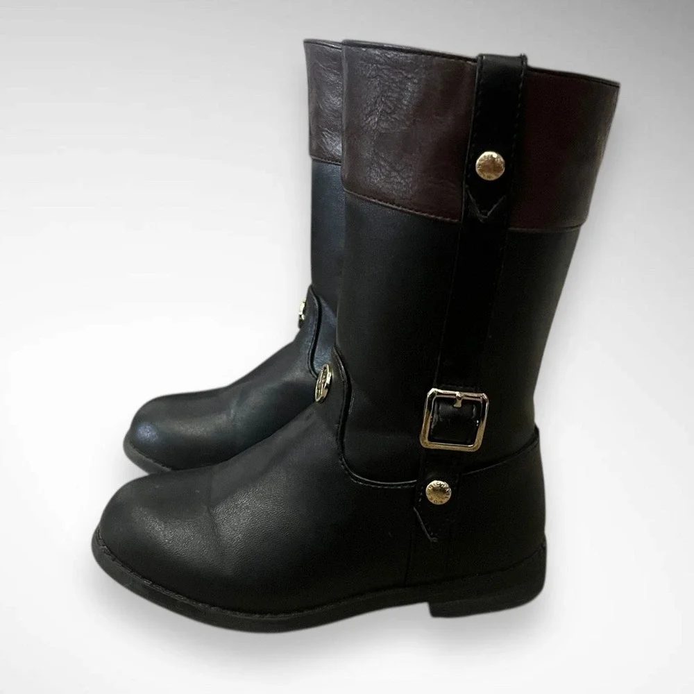 MICHAEL KORS Girl's Black and Brown‎ Flat Riding Boots Gold-Tone Hardware | EUC